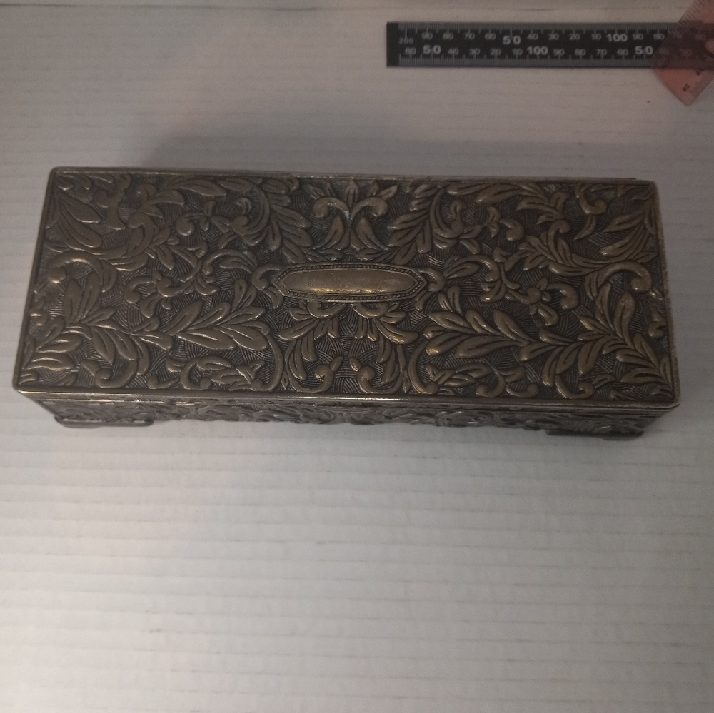 Godinger metal silver plated jewelry box with mirror engraving area  vintage